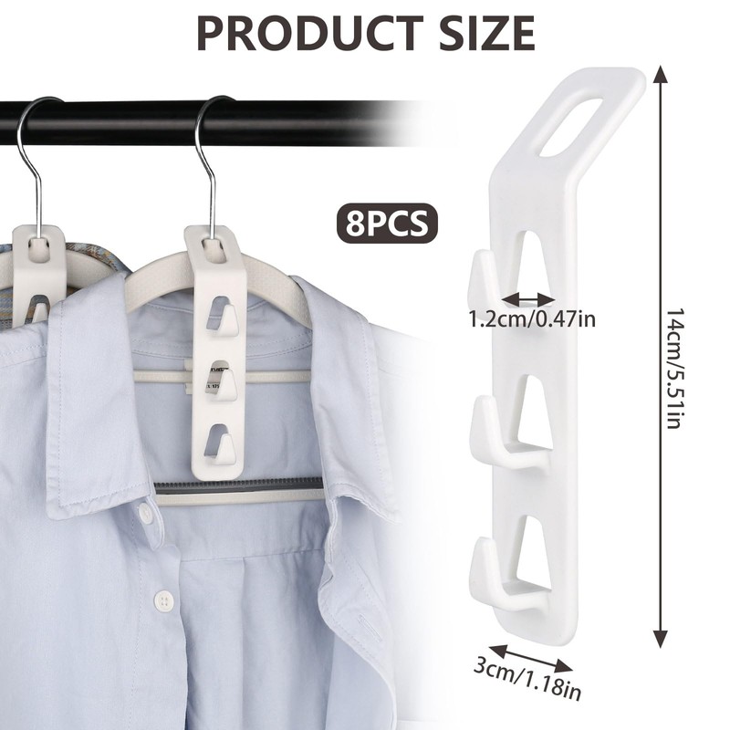 Space-saving connecting hooks for hangers, 8 pieces, plastic cabinet organiser,
