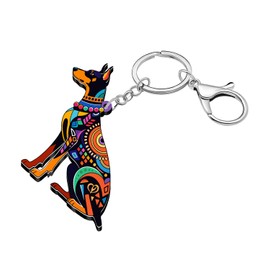 LONYOO Acrylic Doberman Gifts Boho Doberman Dog Keychain Accessories Bohemian Dog Lover Gifts for Women Girls Kids Bag Charms (Colorful)