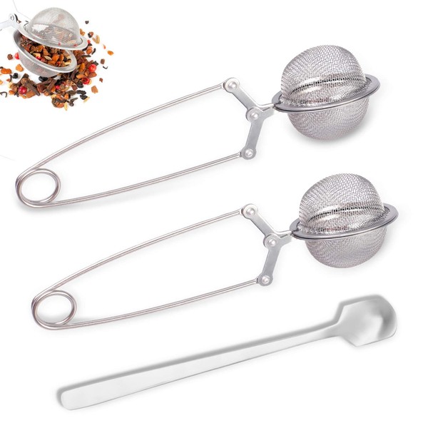 ANYI16 Stainless Steel Tea Strainer with Handle for Loose Tea, Mulling Spices, Snap Ball, Tea Infuser, Tea Infuser, Tea Filter Tongs, 2 Pack