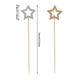 Honbay 100PCS Star Bamboo Cocktail Picks Fruit Food Hamburger Toothpicks Cupcake Toppers Sandwich Appetizer Decorative Skewers Drink Garnish Christmas Birthday Party Decoration Sticks - 2 Colors