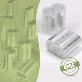 Jamiikury 4pcs M12 Aluminum Cable Crimps, Crimping Loop Sleeve Wire Rope Sleeves, Metal Double Barrel Ferrules for Wire Rope End