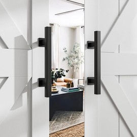 SMARTSTANDARD 2 Pack Barn Door Handles Set, 12" Large Rustic Two-Side Design, Pull and Flush Sliding Door Handle for Gates Garages Sheds Furniture, Black, Square