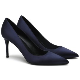 MOOMMO Zapatos clásicos de tacón alto para mujer, puntera puntiaguda, sin cordones, tacones de satén de 3 pulgadas, zapatos de vestir puntiagudos con punta cerrada, sandalias de tacón de gatito, para novia, boda, fiesta, oficina, básica, formal, talla 4-