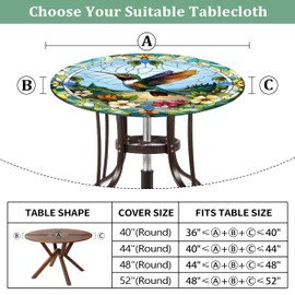 Kamoor Watercolor Floral Round Fitted Tablecloth with Elastic Edge Hummingbird Outdoor Tablecloth Waterproof Table Cover for Picnic Dinner Party Decor Fits 44"-48" Diameter Round Tables