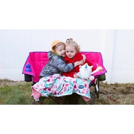 SUNNYFEEL Kids Folding Double Camping Chair, Portable Kids Camping Chairs Duo 2 Seat Chair, Padded Foldable Lawn Chairs with Cup Holder for Beach/Outdoor/Travel/Picnic, Foldable Camp Chairs 2 Person