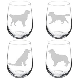 MIP Set of 4 Wine Glass Goblet Golden Retriever Collection (17 oz Stemless)