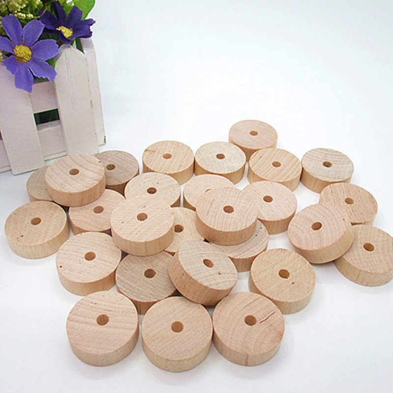 Unfinished Wood Wheels DIY Polished Round Wheel Wooden Pieces for