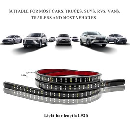 MUQIDA Tailgate Light Bar, 59 Inch Double Row LED Strip with Running Brake Reverse Lights, Universal Waterproof Rear Turning Signal Light Bar for Car Truck Pickup Trailer SUV (White & Red)