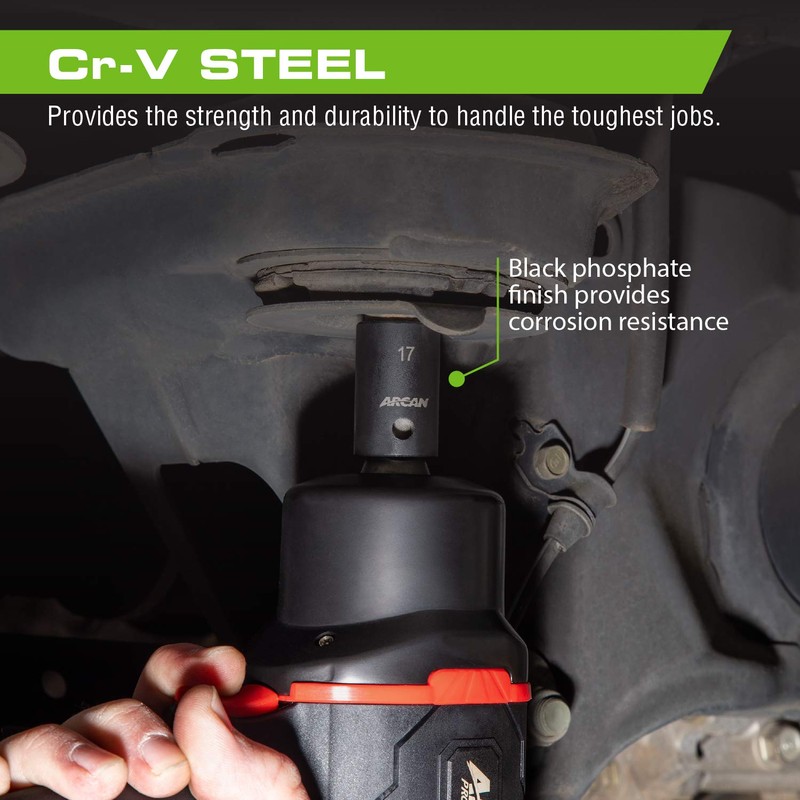 ARCAN TOOLS 1/2" Drive Shallow Impact Socket Set, Metric, 11mm