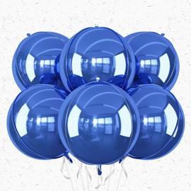 6Pcs Royal Blue Round Foil Balloons,Giant 4D Round Ball Balloons,22 Inch Metallic Blue Mylar Balloons for Birthday Wedding Graduation Prom Party Decorations