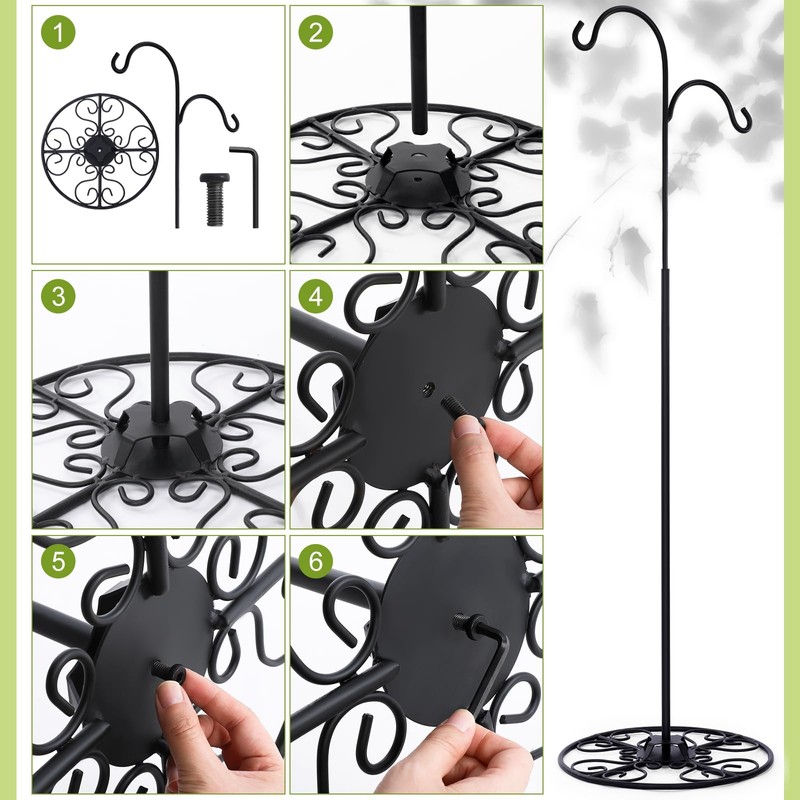 Blulu 34-55 Inch Adjustable Black Iron Shepherd Hook with Base