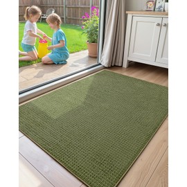Color&Geometry Front Door Mat Indoor Non Slip Rubber Backing, 24"x36" Ultra Thin Entryway Doormat, Soft Absorbent Inside Doormat Washable Easy Clean Rugs for Entryway, Green (Rolled-up NO Creases)