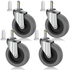 4 Inch Swivel Stem Caster Wheels, 7/16-Inch Stem Diameter Rubber Castors, Heavy Duty TPR Replacement Wheels for Utility Carts Rubbermaid Mop Bucket Shop Vac Weber Grills - 4 Pack