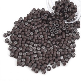 Vlasy 400Pcs 4mm Silicone Lined Micro Ring Beads for Hair Extensions 5Colors Apply (400Pcs Brown)