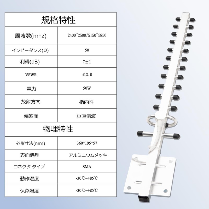 BOOBRIE 2.4GHz/5.8GHz 八木アンテナ 8dBi 高利得 屋外用 WiFIアンテナRPSMAメスコネクタ13素子 指向性 無線監視／無線バックホール／通信システム