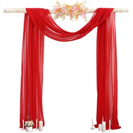 FANPROMS Wedding Arch Draping Fabric Red 1 Panel 20FT Chiffon Fabric Drapes for Wedding Reception Decor Chiffon Sheer Backdrop Curtains for Weddings Swag Tulle Ceiling Drapery for Ceremony Party