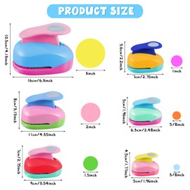 6 Pieces Circle Punch, 3", 2", 1.5", 1", 5/8'', 5/16" Round Shape Hole Punch Lever Action Paper Punch Circle Cutter for Paper Crafts Scrapbook Single Hole Puncher for Paper Craft Gift Wrapping