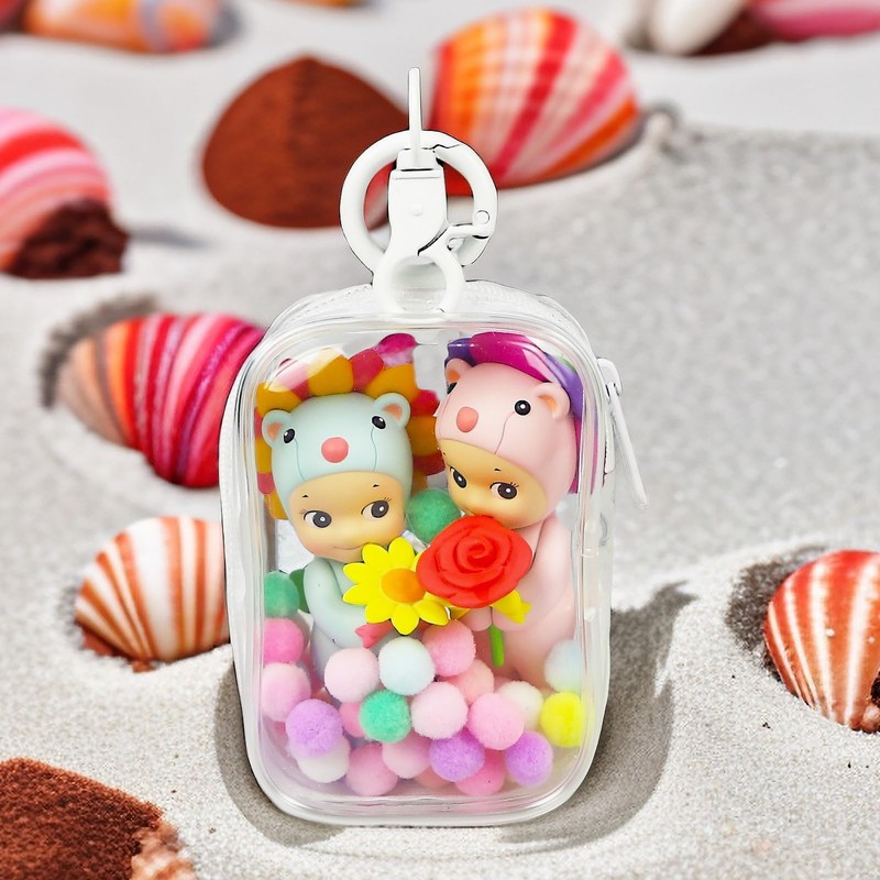 Knchy Clear Figure Display Bag with Keychain, Portable Small Doll