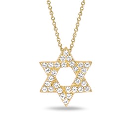 Lavari Jewelers Star of David Necklace for Women with White Sapphire - Yellow Gold Plated 925 Sterling Silver Pendant Necklace for Her - 16 to 18 Inch Adjustable Chain Lobster Claw - Minimalist Design