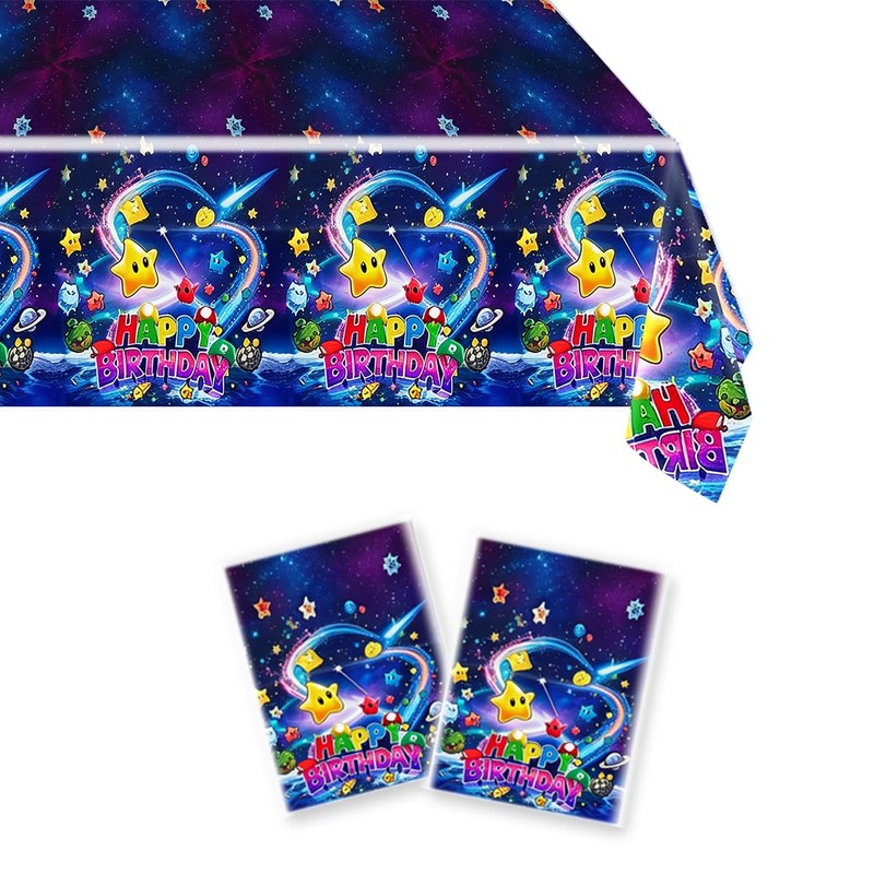 OUSHISS 2Pcs Super Bros Galaxy Party Tablecloth |108 x 54