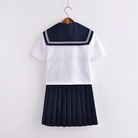 Aculldo Sailor Uniform, Short Sleeves, School Uniform, High School Students, Student Uniform, Costume, 3-piece Set, JK Uniform, Embroidery, 2 White, Navy Collar, Cute, Innocent, Cosplay, School