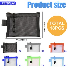 JIEYUMAO Mini Zipper Mesh Bags, 18Pcs Mesh Makeup Bag, 6 Colors Small Mesh Bag for Women Men, Nylon Mesh Coin Purse Small Zipper Pouch for Lipstick Key Credit Card