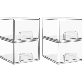 4 Pack Clear Stackable Storage Drawers, 4.4'' Tall Acrylic Bathroom Makeup Organizer,Plastic Storage Bins For Vanity, Undersink, Kitchen Cabinets, Pantry - Paco Options: Pack of 4