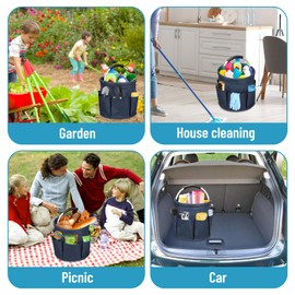 Cleaning Basket, Cleaning Supplies Organiser, Tool Basket with 6 Outer Pockets, Storage Basket with Handle, Tool Basket Bag for Indoor, Garden, Bathroom, 28 x 28 cm