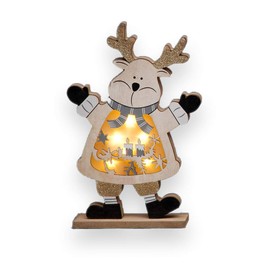 SHATCHI LED Wooden Christmas Santa Snowman Reindeer Xmas Home Indoor Table Decorations Ornaments Centrepiece, 27cm, Wood