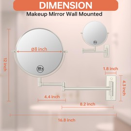 Erlingeryi 8" Wall Mounted Makeup Mirror 1X/ 10x Magnifying Mirror Double Sided Vanity Makeup Mirror for Bathroom Nickel Brush Finish