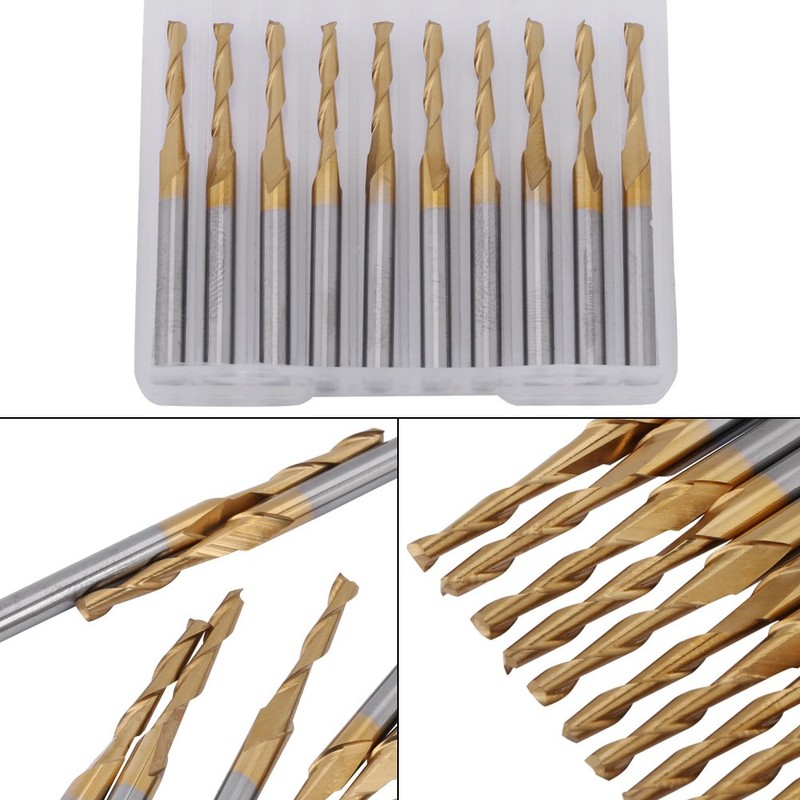 10pcs/set 3.175mm Shank 2mm Cutting Edge Diameter Flat Nose Double