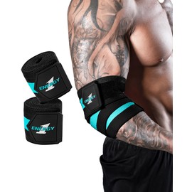 kcross Elbow Wraps for Weightlifting, 47" Strengthening support Elbow Sleeve Weightlifting (1 Pair) for Powerlifting, Bench Press, Gym Workout (Blue)