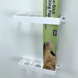 Tin Foil/Cling Film/Grease Proof Paper Mount Bracket Holder Organiser for Kitchen Cupboard Storage Vertical Mount White