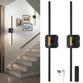 LUMINZENLUX Modern Battery Operated Wall Sconces Set of Two,10000mAh Rechargeable Wall Lights with Remote,Dimmable 3000K-6500K,Wall Lamps for Bedroom,Bathroom Living Room