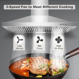Zomagas Range Hood 30 inch, Wall Mount Range Hood 450CFM Energy-Saving LED Light  3Speed