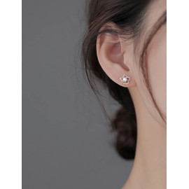 Reffeer Solid 925 Sterling Silver Small Pearl Flower Earrings Studs for Women Earrings Unique Petite Flower Studs Earrings (A-Silver)
