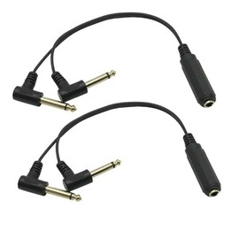 Dual 1/4 Inch Mono TS to 1/4 Inch Stereo TRS Y-Splitter Adapter Cable, 6.35mm Splitter TRS Stereo Female to 90 Degree Dual 6.35mm Mono TS Male AUX Adiuo Y Cable,Gold-Plated Connectors, 2 Pack
