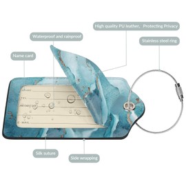 Luggage Tags for Suitcases Funny Leather Carnival Cruise Luggage Tags Cute Travel Name Tags for Cruise Ships Travel Essentials 2 Pack (Blue Ocean Marble)