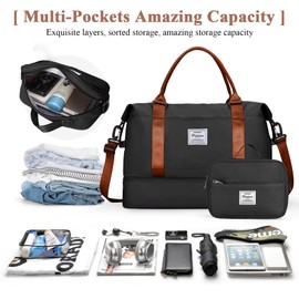 Travel Duffel Bag with Shoes Compartment, Weekender Overnight Bag for Women,Carry on Personal Item Bag,Gym Bag with Toiletry Bag