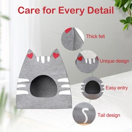 Cat Cave Bed 3-in-1 Foldable Felt Pet House Carrier Cute Cat Design Washable Scratch-Resistant Portable Pet Shelter for All Seasons Cats Small Dogs Rabbits