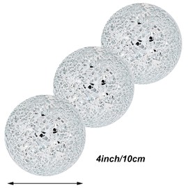 Kesywale 4 Inch Mosaic Sphere Balls Set of 3 Decorative Glass Balls Decorative Orbs Table Centerpiece Balls for Bowls Filler Vases Dining Coffee Table Decor (White)
