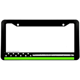 OwnTheAvenue Green Color Line Support Military USA American Flag License Plate Frame