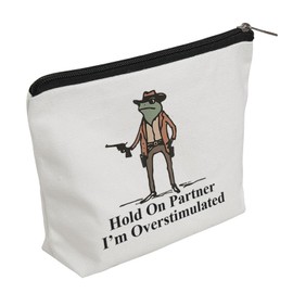 WZJHCL Western Frog Makeup Pouch Bag Frog Meme Cosmetic Kit Bag Cow Frog Storage Pouch Bag Hold On I'm Overstimulated (Partner)