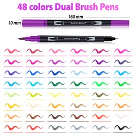 APOGO Dual Brush Pen Set, Felt Tip Pens 48 Colours Hand Lettering Pens Double Fibre Tip Brush Pen for Calendar 2024, Painting by Numbers Adults, Watercolour Brush, Bullet Journal, Calligraphy Pens