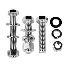 SZJIUZYD 6Sets 5/16-18 x 5" Hex Head Bolts Screws with Hex Nuts and Thick Flat & Lock Washers, 304 Stainless Steel, UNC Coarse Thread, Silver Finish