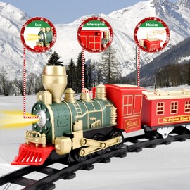 KITCHEN CHOICE Tren de Juguete Eléctrico,Trens para Niños con Sonido y Luces,Tren de Juguete con Locomotora, Vagones y Vías de Carga, Juguetes de Tren de Navidad, Regalos para Niños de 3+ Años