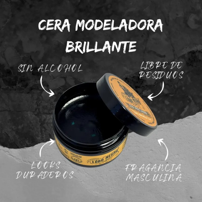 Cera Efecto Brillante Cabello, Barba Y Bigote 85g Lobo Negro