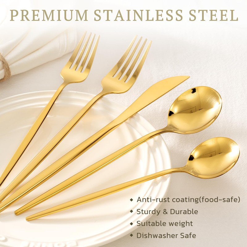 Astercook Silverware Set 48-Piece Gold Flatware Set with Steak Knives