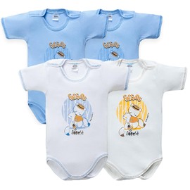 Tontiny, Baby Bodysuit Short Sleeve Printed Soft Cotton Snap Closure - Comfort Infant Romper, Toddler Clothing, Newborn Bodysuit for Easy Dressing Pack of 4, Printed Pictures May Vary