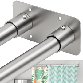 Creatyi 28 to 75 Inches Double Shower Curtain Rod Adjustable Double Shower Curtain Rods for Bathroom (28 to 75'', Silver)